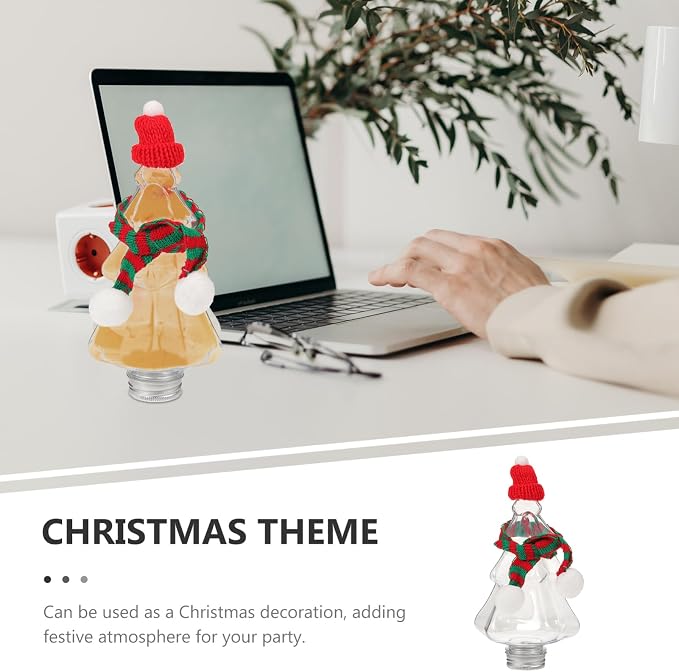 6set Christmas Tree Shaped Juice Bottles Reusable Cold Juice Containers with Caps for Milk Tea Candy Storage and Holiday Decorations