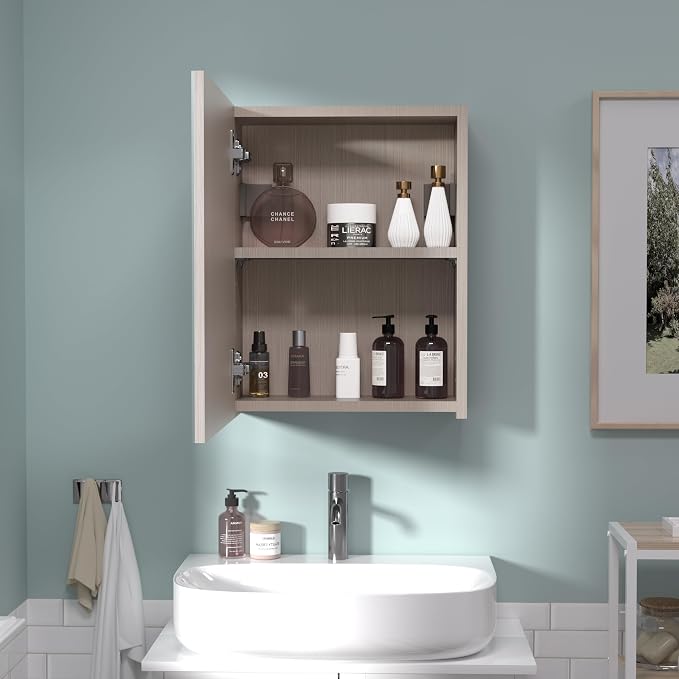 18x14 inch Bathroom Wall Cabinet, Saver Storage Cabinet, Medicine Cabinet with 1 Door and Adjustable Shelves, Grey（Assembly Required）