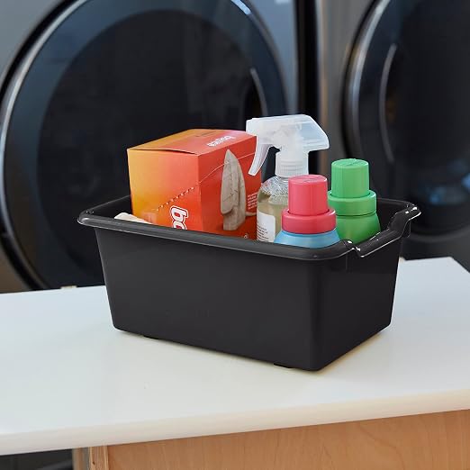 ECR4Kids Scoop Front Storage Bins, Multipurpose Organization, Black, 10-Piece | Durable plastic, GREENGUARD Gold Certified, 1.2 gallon capacity, lightweight & nestable, built-in handle, classroom/home use