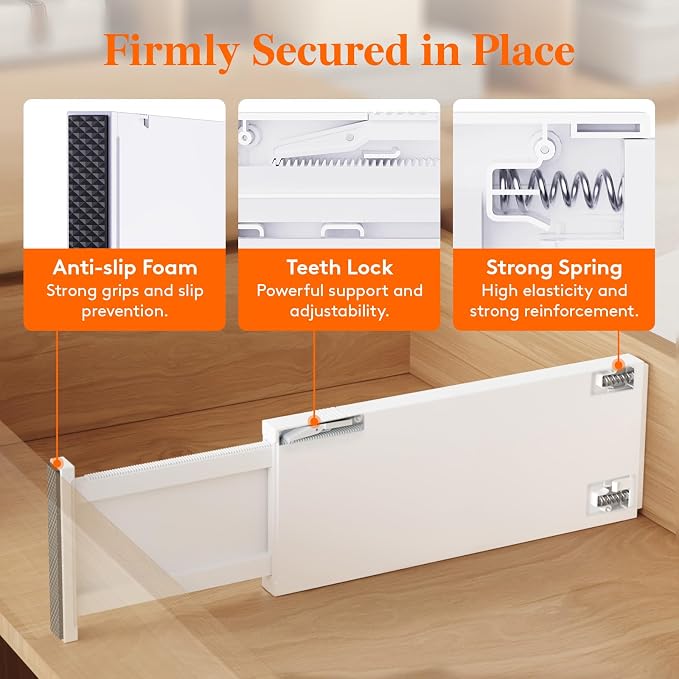 Lifewit 5" Tall Upgrade Drawer Dividers, Adjustable Deep Drawer Organizer | 13.5"-22" Expandable White Drawer Separator for Clothes, Dresser/Kitchen/Closet/Bedroom/Office Organization & Storage, 8 Pack