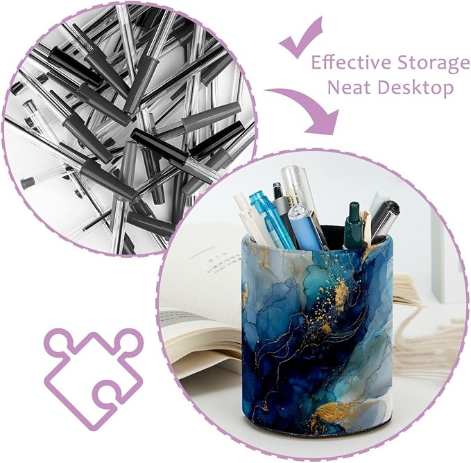 Blue Marble Texture Pen Holder, Pencil Cup Marker Brush Holder Desk Storage Case, Desktop Organizer for School Office Home Supplies