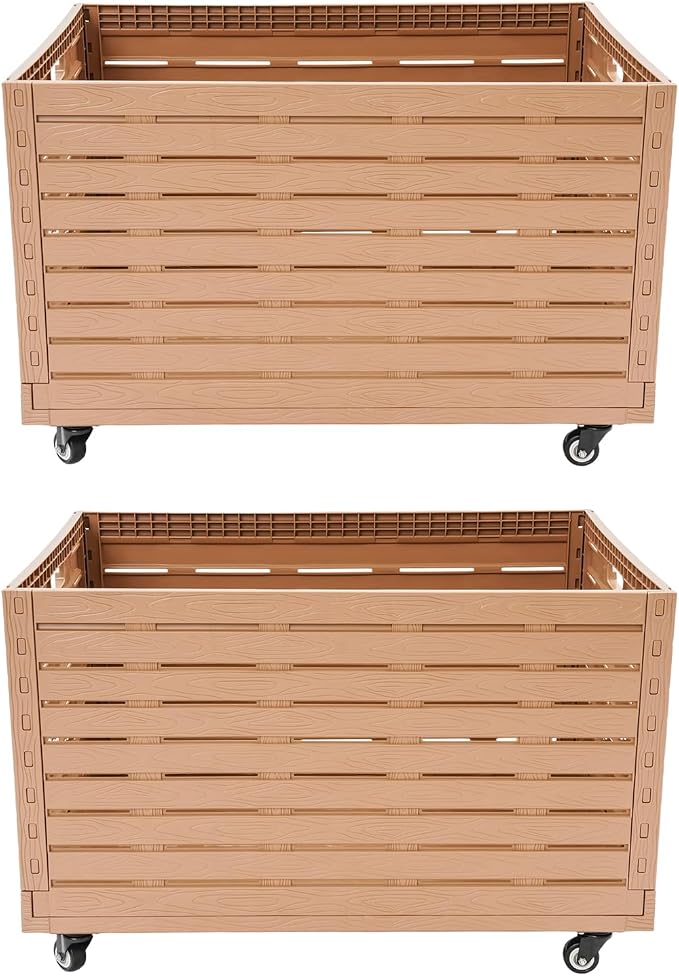 Collapsible Rolling Crate on Wheels, Heavy Duty Foldable Storage Bin(2PCS) | 440lbs Capacity Plastic Furniture Moving Dolly Cart for Travel Shopping