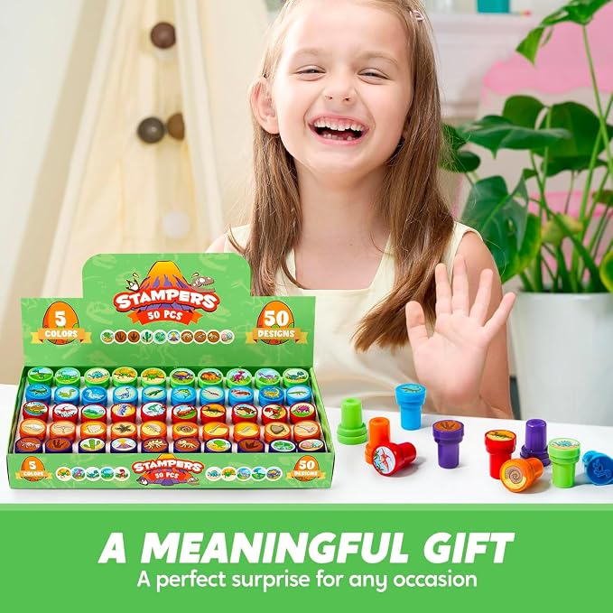 JOYIN 50PCS Dinosaur Stamps for Kids, 50 Different Designs, Fossils, Sea Dinosaurs, Stamps for Dinosaur Party Favor Bags, Classroom Prizes Stuffers, Treasure Box Toys, Birthday Gift