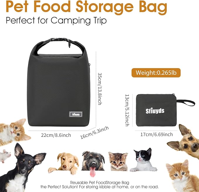 Pet Food Storage Bag Dog Food Travel Bag with 2PCS Collapsible Dog Travel Bowls Waterproof Kibble Storage Container for Road Trips Camping (Black, Small)
