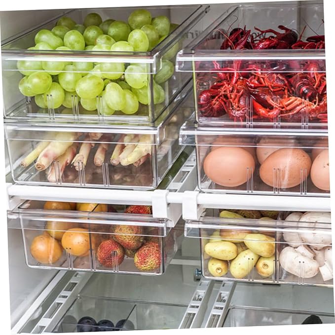 Transparent Pet Refrigerator Drawer Storage Box Retractable Food Organizer for Fruits and Vegetables Space-saving Design Easy to Clean Eco-friendly Beige