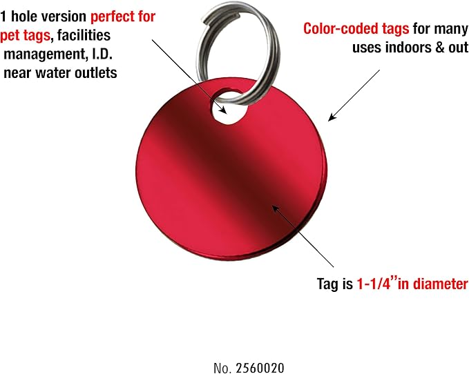 Lucky Line 1-1/4" Round Aluminum Tags, 1 Hole in Assorted Colors, 20/PK (2560020)