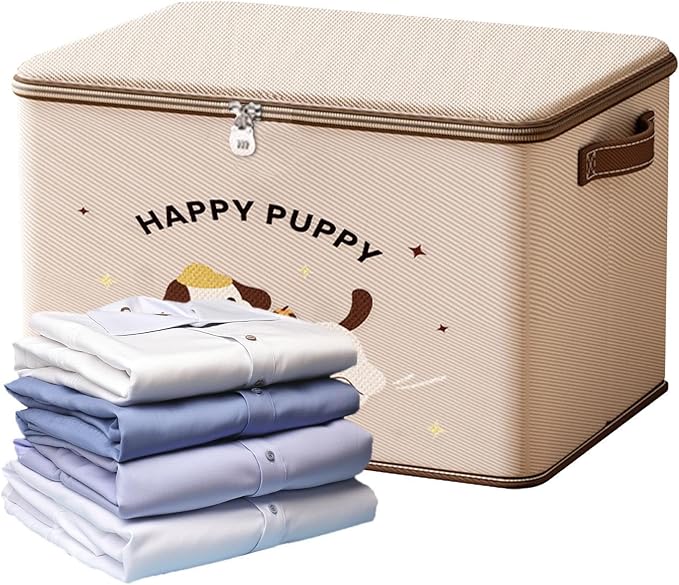 Storage Box with Lock Waterproof Stackable Organizer with Puppy Pattern | Lockable Storage Containers for Package Toy Delivery Travel Closet Garage Bedroom Bathroom Kitchen