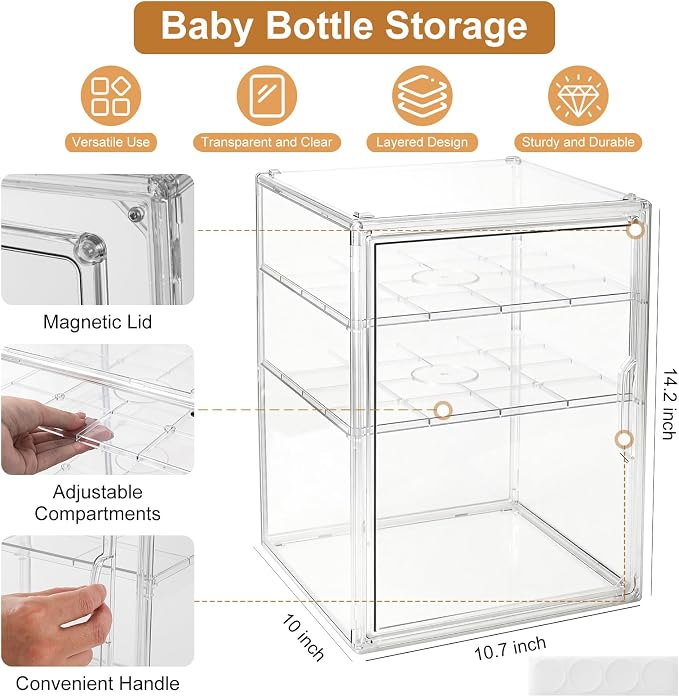 ERTIUANIO Baby Bottle Organizer – 3 Tier Acrylic Bottle Storage Organizer container, Clear Plastic Bottle Station Organizers Drawers for Countertop Kitchen Cabinet Vanity, Bathroom, Gifts for New Mom