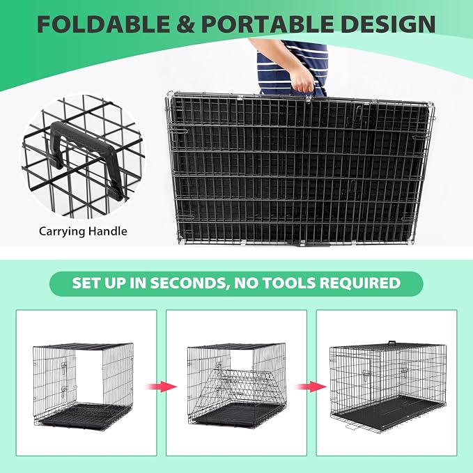 BestPet | Dog Crate | 24" | Black | Foldable Metal Kennel with Double Doors | Secure Slide-Bolt Latches, Leakproof Tray | Portable Dog Cage for Small Breeds | for Travel, Indoor & Outdoor Use