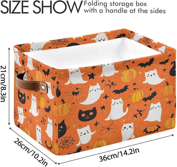 Kigai Storage Basket, Fabric Collapsible Closet Organizer Bin | Halloween Boo Waterproof Foldable Canvas Basket with Handles for Shelves, Nursery, Closet, Bedroom & Bathroom