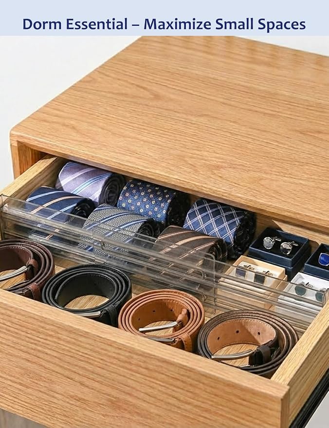 Adjustable Drawer Dividers 5 Pack, 3.15" High, Smoke Plastic | 11"-20" expanding shallow drawer organizer with non-slip pads for socks, makeup, kitchen, bathroom and office.