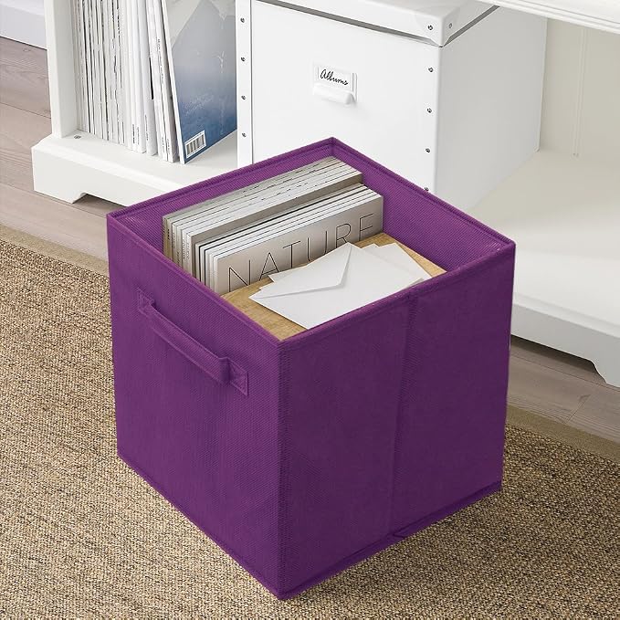 PowerKing Collapsible Storage Cubes, Farbic Storage Bins, DarkPurple, 6Pack | Sturdy, Lightweight, Easy Pull Handle, Closet & Shelf Organizer, Clothes and Toys Storage, 10.5'' x 11'' x 10.5''