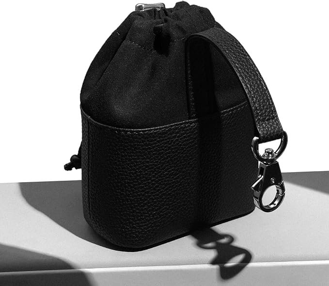 Dog Treat Pouch for Training - Wide Opening & Drawstring Closure, Hands-Free Waist Bag with Belt Clip/Carabiner, Portable Pet Snack Holder for Walking, Hiking (Black)