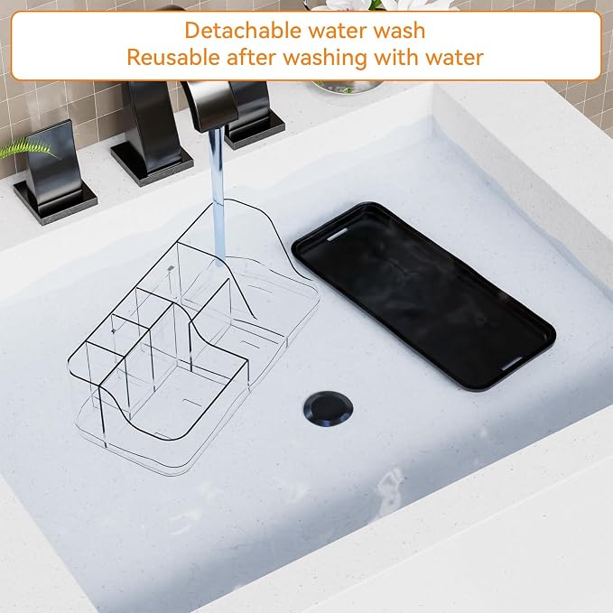Mens Bathroom Organizer Countertop,Bathroom Sink Caddy Countertop Storage,White 7 Slot Vanity Bathroom Toiletry Organizers and Toothbrush Holders for Toothpaste,Electric Tooth Brush Organizer