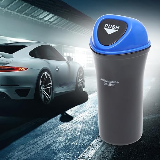 Portable Mini Car Trash Can with Leakproof Cover and Clip Space-Saving Vehicle Garbage Bin Organizer for Cars Suvs Trucks Multi-Functional Storage for Snacks Supplies Pet Food Blue