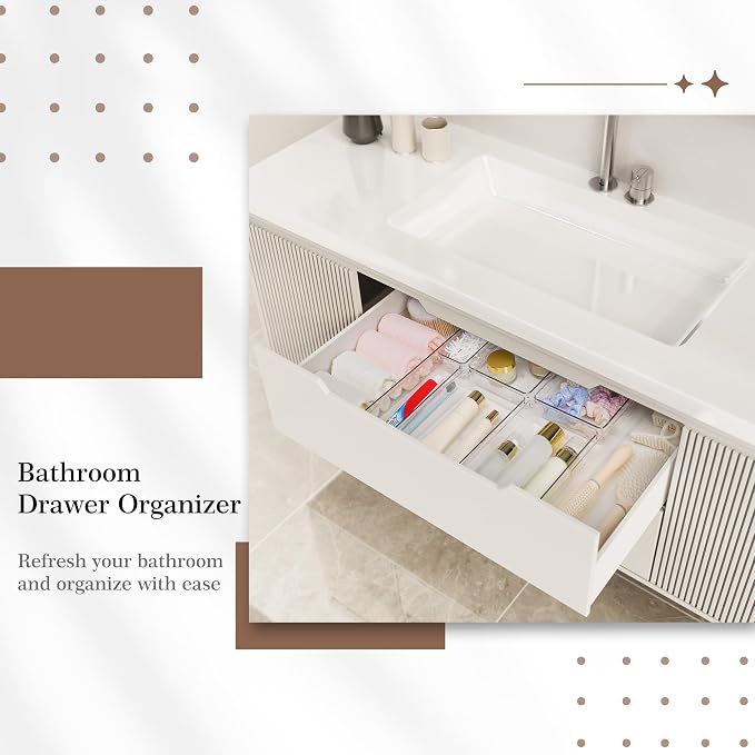 14 PCS Clear Plastic Drawer Organizer Set - 5 Large Size Versatile Kitchen and Bathroom Organizer Trays, Non-Slip Storage Bins for Makeup, Utensils, Tool and Office Desk