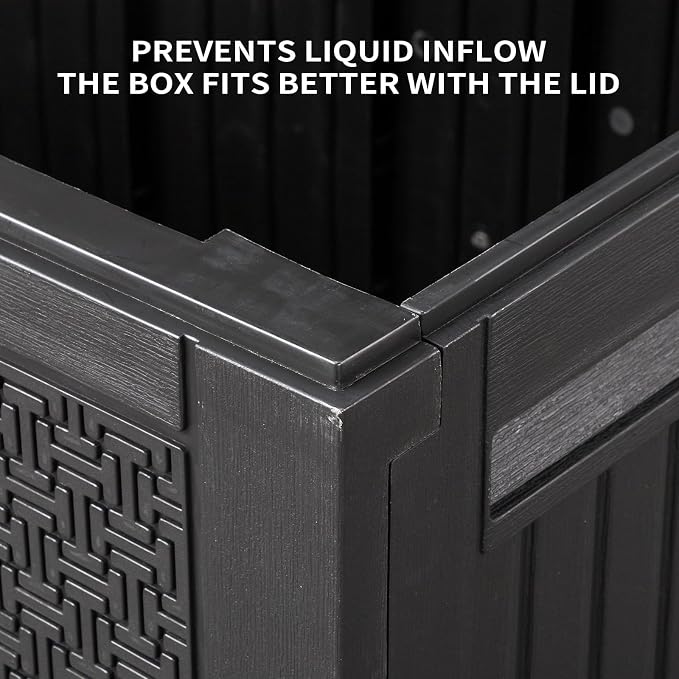 90 Gallon Outdoor Storage Box with Maze Texture, Waterproof Resin Deck Box for Patio Furniture Cushions, Lockable & Weather Resistant Garden Bin for Pool Toys & Tools, Black