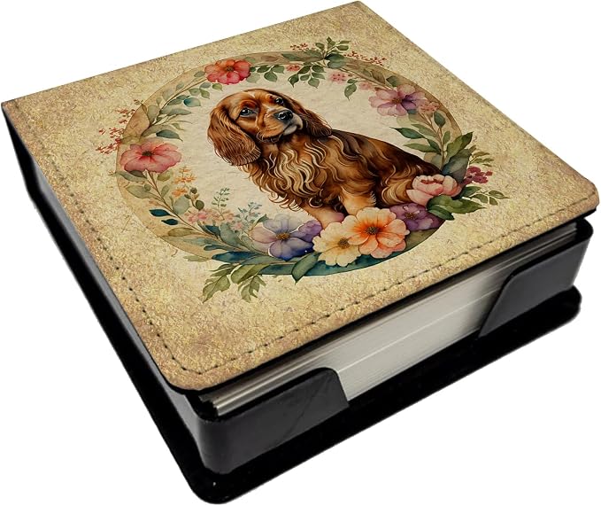 Caroline's Treasures Sussex Spaniel and Flowers PU Leather Note Paper Holder with Artist-Designed Cover, Desk Accessory, Office Gift