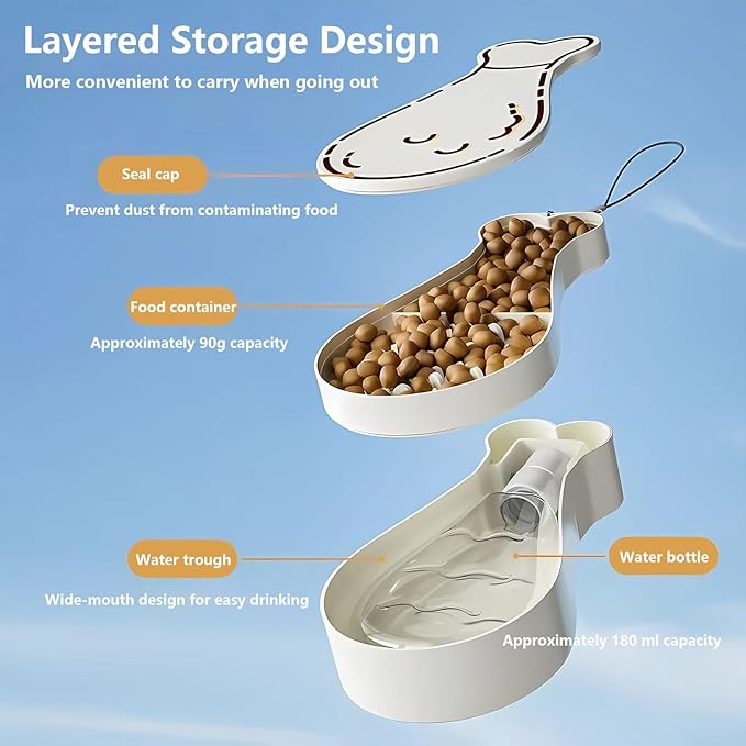 Portable Travel Dog Bowl Dog Water Bottle Walking Accessories for Small Dogs and Cats - Pet Water Bottle and Bowl Set. Dishwasher Compatible (Off White)