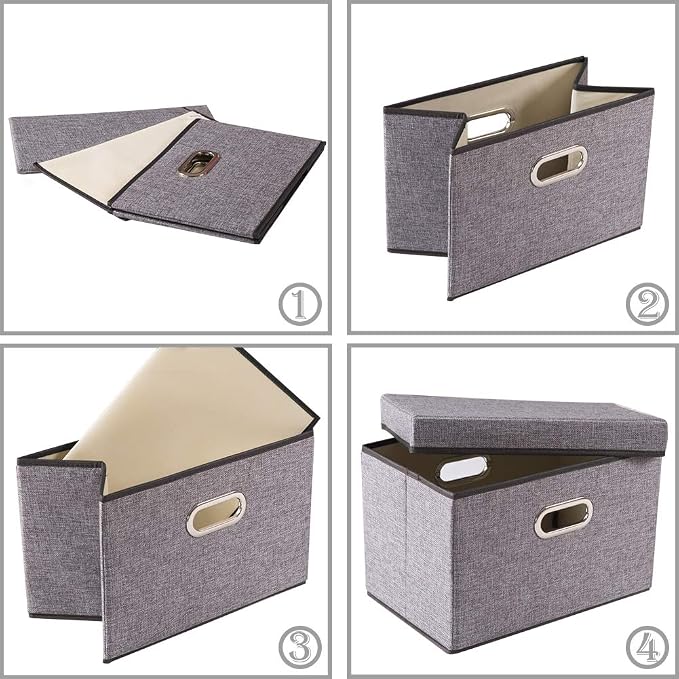 Foldable Storage Boxes with Lids [1-Pack] Linen Fabric Collapsible Storage Bins Organizer Containers Baskets Cube with Cover for Home Bedroom Closet Office Nursery (14.9x9.8x9.8)