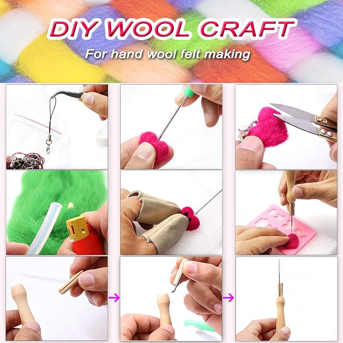 West Bay Needle Felting Kit 109 Pieces Set, Wool Roving 36 Colors with Complete Felt Tools and Storage Box Needle Felting Starter Kit for DIY Craft Animal Home Decoration Birthday Gift