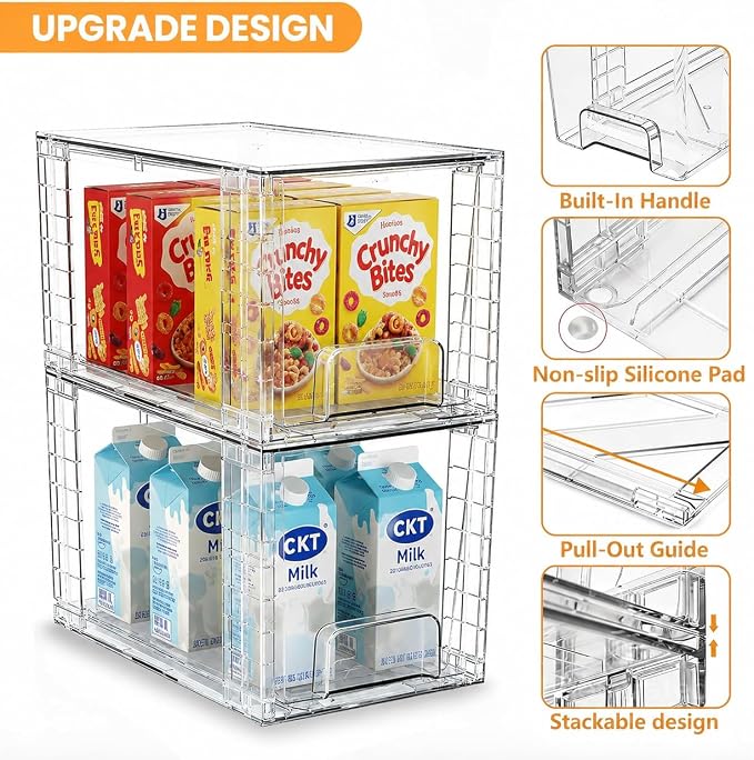 6 Pack Stackable Acrylic Storage Drawers – Clear Plastic Organizer Bins, Easy to Assemble, Suitable for Bathroom, Undersink, Kitchen, Pantry, Makeup, Medicine Organization