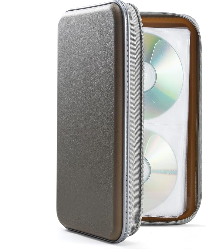 UENTIP CD Case,96 Capacity Hard Plastic DVD storage for Car Home Travel ﻿ | CD Holder,Zipper Closure,Scratch-Resistant Sleeves,Stay Away Dust and Damp,Storage Music Video Game Discs Blu-ray