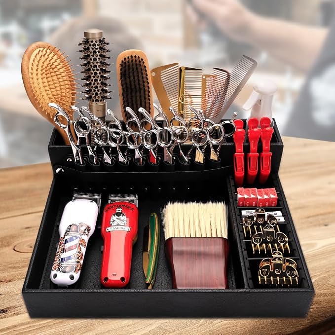 Barber Storage Box,Hairdressing Tool Holder, Multifunctional Detachable Large Storage Box, Shear Holder PU Leather Salon Scissors Holder, Hair Cutting Tools Storage Case for Barber Accessories(Large)