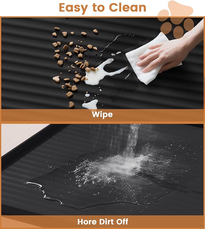 Dog Food Mat 36"x24", Waterproof Dog Bowl Mat, Black | Raised Edges Prevent Spills, Diversion Grooves, Waterproof Surface, Non-slip Backing, Easy to Clean