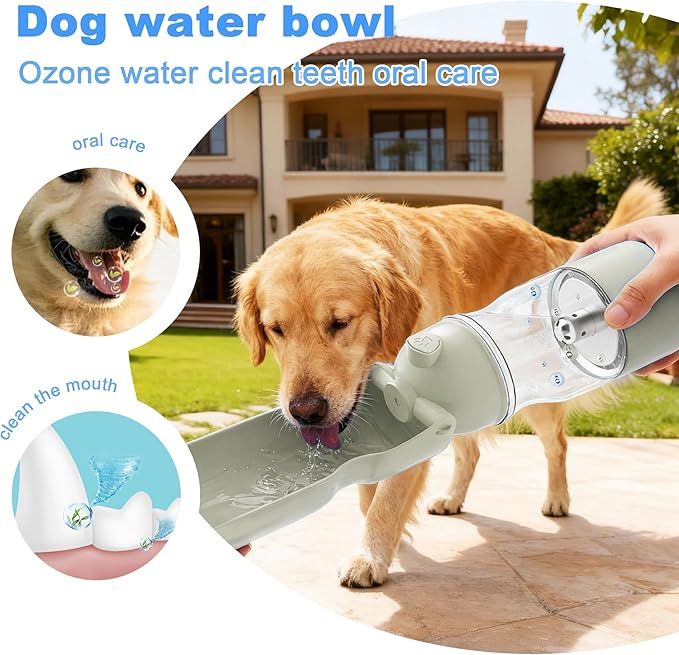 Amerisun Portable Dog Water Bottle with Ozone Purification - Active Oxygen Puppy Water Bowl & Dispenser for Travel, Improves Taste and Boosts Immunity for Pet Health Care Water Bottle (White)