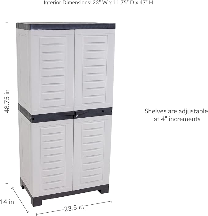 Sunnydaze 48" Garage Storage Cabinet with Locking Doors & Shelves, Gray | Heavy Duty Storage Cabinet with Plexiglass Doors Resists Rust & Peeling, Easy-Clean Utility Cabinet for Garage, Shed, Office