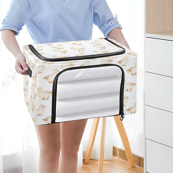 Cartoon Pet Duck Under Bed Storage Containers Clear Window Foldable Cube Storage Bins with Lids Two-way Zipper Bag Storage