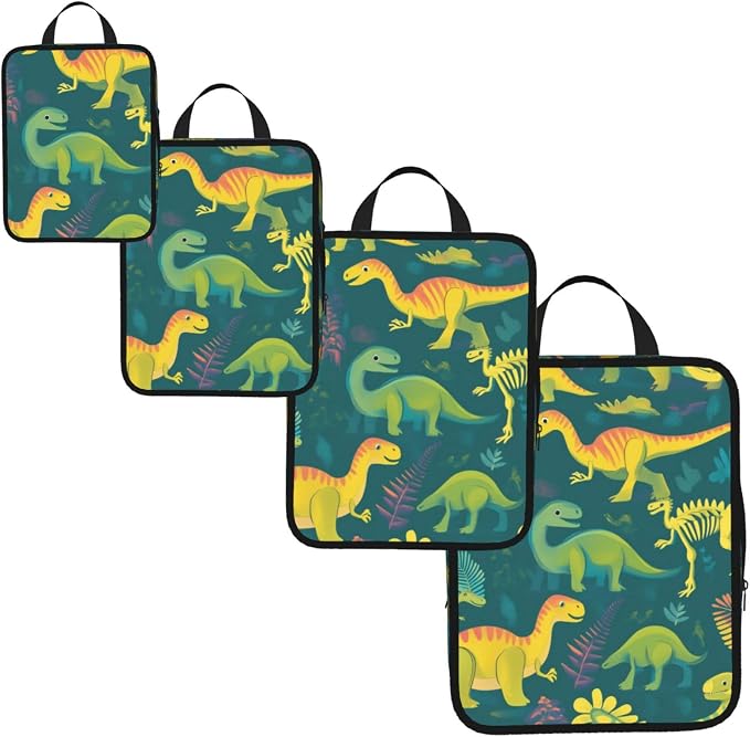 4 Set Compression Packing Cubes for Travel | Dinosaurs Skeletons Cube Storage Organizer For Carry On Expandable Space Saver Packing Bags Travel Essentials