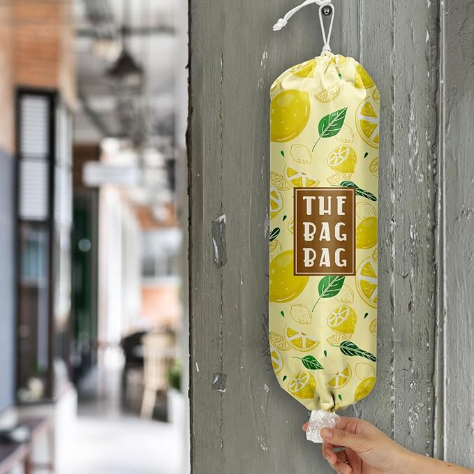 Plastic Bag Holder,Reusable And Washable Country Style Grocery Bag organizer,For Home Kitchen Travelling Camping Decor, use 1 Pack,Yellow lemon Pattern