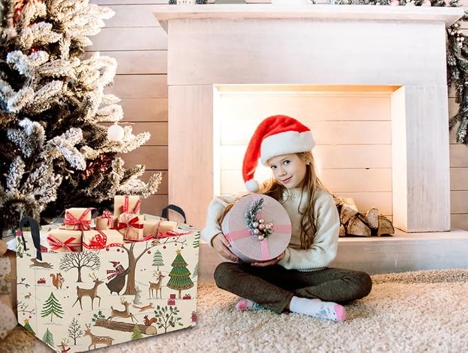 Sanjiaofeng Rectangular Christmas Basket Animal Storage Bins,Cute Storage Basket with Handles.Clothers,Books,Kid's Gifts Bins. (Animal Christmas)