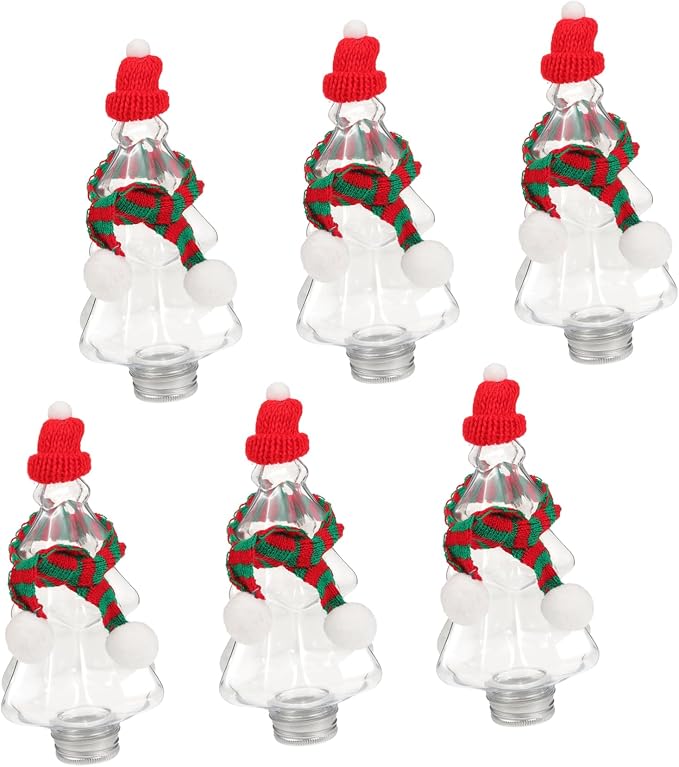 COLLBATH 6set Christmas Tree Shaped Candy Containers Caps Reusable Small Tea Bottles for Holiday Decoration and Storage of Juices and Sweets