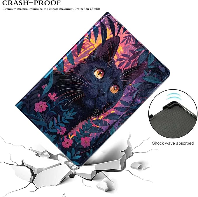 for Samsung Galaxy Tab A 10.1 Tablet Case 2016(SM-T580 T585 T587, Not for 2019 Model),Premium Leather Folio Stand Auto Wake/Sleep,Multiple Viewing Stand,Black Cat Grass