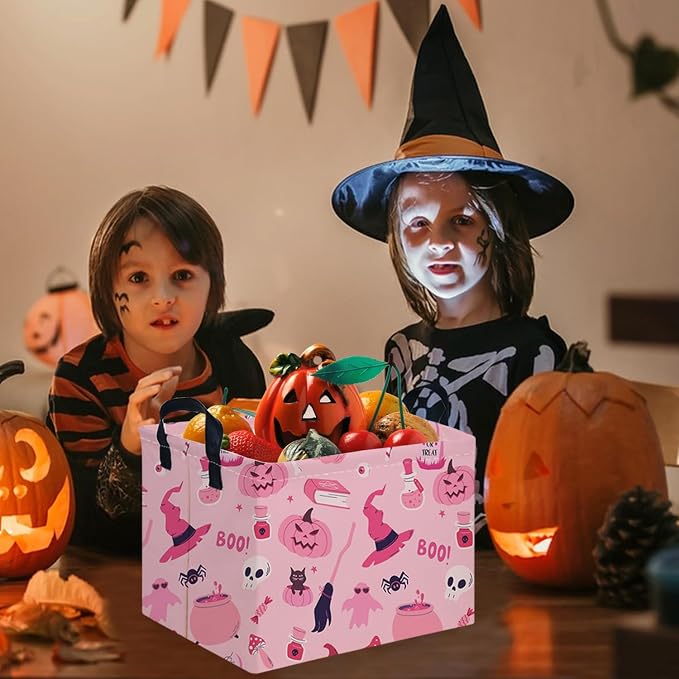 Halloween Ghost thriller basket,Empty Halloween basket,Horror and thriller decor,Trick or Treat Box for Boys and Girls,Horror decor(Pink pumpkin)