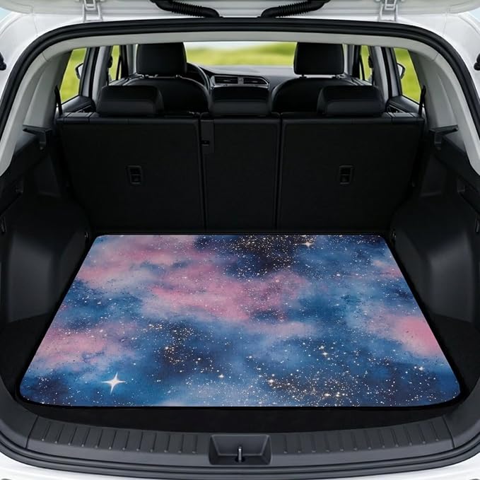 Howilath Pink Blue Starry Sky Trunk Liners for Cars Non-Slip Rear Trunk Cover Universal Interior Accessories Fits Most Sedan & SUV