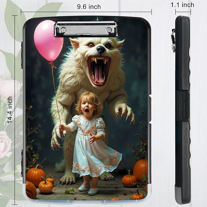 A4 Clipboard with Storage Pen Holder, Clipboards Organizer Nursing Clipboard Foldable File Folder Plastic Clipboard Folio Clip Board for Office Classroom Doctor, White Tiger Balloon Girl