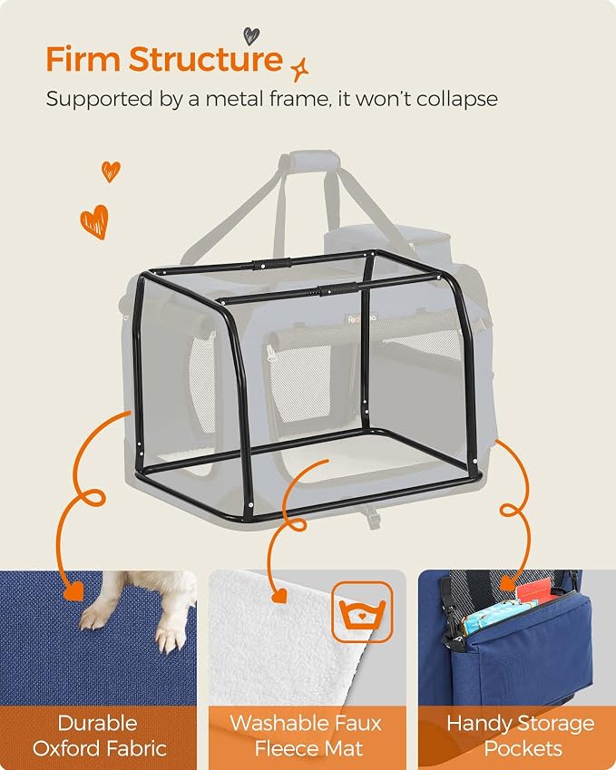 Feandrea Collapsible Soft Dog Crate, Portable Travel, 24 Inches | Dog Carrier Kennel with Safety Zippers for Living Room, Car, Travelling, Dark Blue UPDC60Z