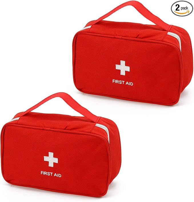 Portable Empty First Aid Kit Bag, Travel Medicine Pouch, Small Medical Bag (2 Pieces Red)