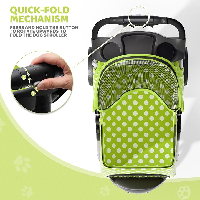 Magshion 3-Wheel Pet Stroller for Small/Medium Dogs & Cats, Up to 33lbs | Foldable Travel Jogger w/ Breathable Mesh Cover, Lightweight Design, Safety Tethers, Cup Holder & Storage Basket