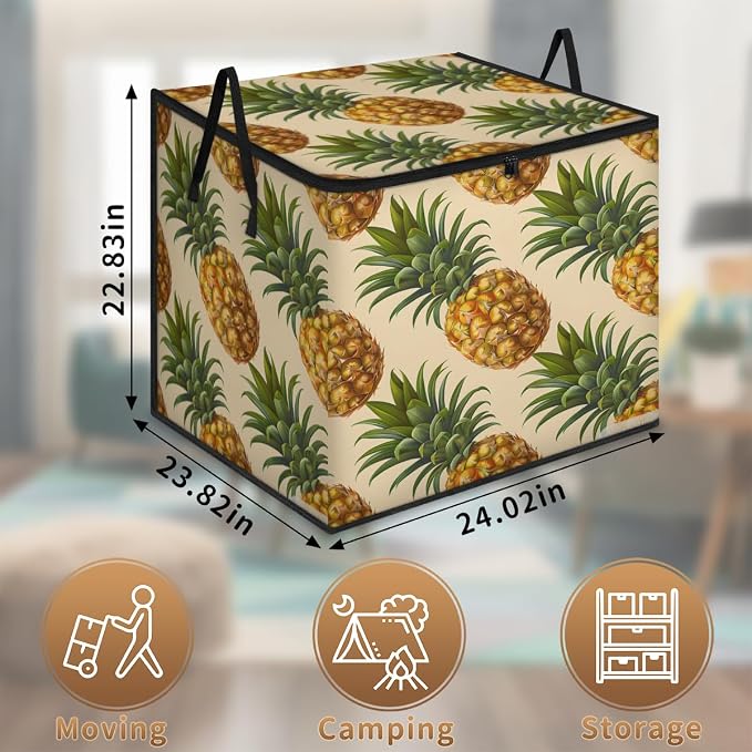 Pineapple Large Storage Bags, Fabric Bed Storage Containers, Foldable Closet Organizers for Blanket, Clothing, Comforter, Bedding, Fruit