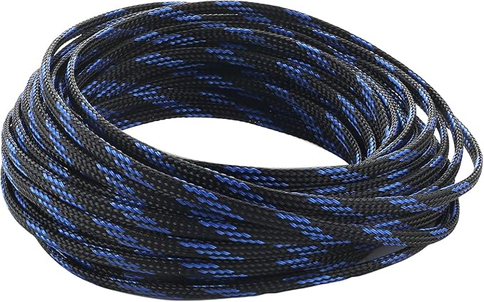 Jutagoss PET Expandable Braided Cable Sleeve, 32.8ft - 3/16 inch Black Blue Cable Management Sleeve, Wire Loom Tube Cord Protector for USB Cable, Power Cord, Audio Video and More, 1Pc