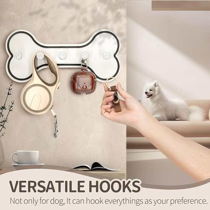 MTERSN Dog Leash Holder for Wall with Bone Shape, Entryway, Black & White