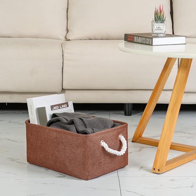 Decorative Basket Rectangular Fabric Storage Bin Organizer Basket with Handles for Clothes Storage (Brown,Large-3Pack,15.7L*11.8W*8.3H)