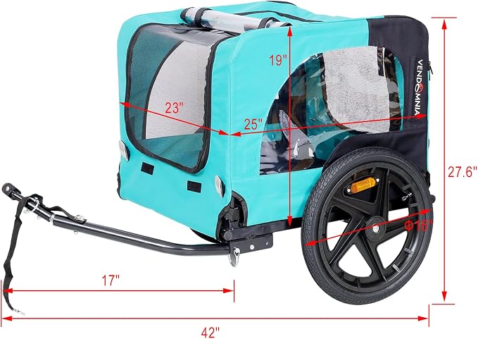 ZeHuoGe Pet Bike Trailer for Small to Medium Pets, Pet Cart Bicycle Wagon,23.62”x17.71” Roomy Cabin, Foldable & Portable, Universal Fit for 20”-29” Bikes
