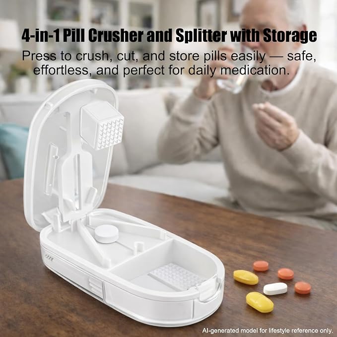 Pill Cutter and Crusher, Tablet Splitter with Pill Storage,White