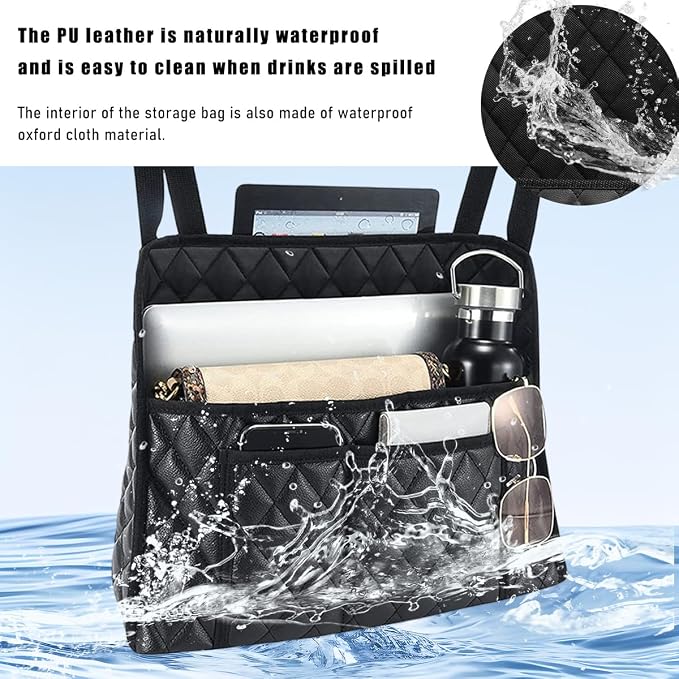 Car Purse Holder Between Seats, Leather Handbag Organizer Large Capacity Pocket for Console Front Seats, Universal Vehicle Interior Storage Bag Backseat Barrier for Kids Pet